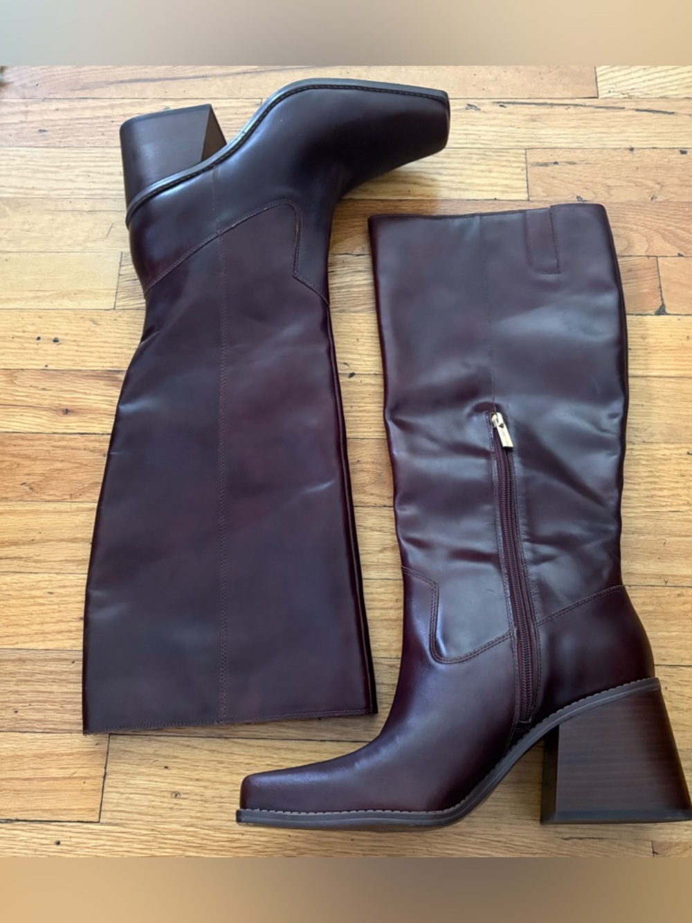 Vince Camuto Dark Mahogany Knee High Block Heel Boots Size 11